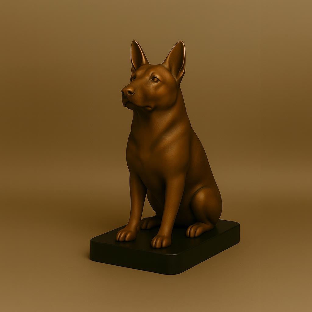 Custom 3D-Printed Dog Figurine – Bronze with Black Base