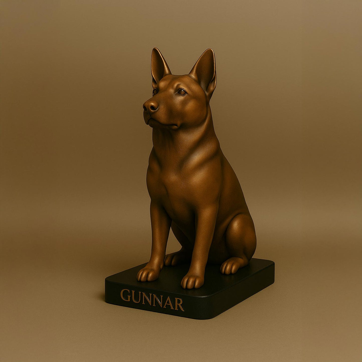 Custom 3D-Printed Dog Figurine – Bronze with Black Base