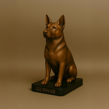 Custom 3D-Printed Dog Figurine – Bronze with Black Base