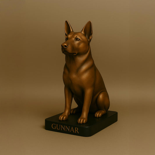 Custom 3D-Printed Dog Figurine – Bronze with Black Base