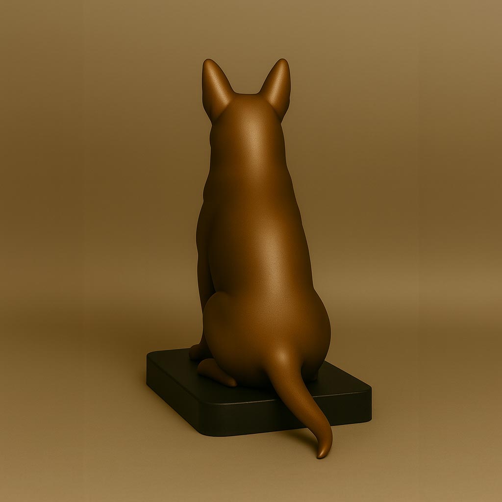 Custom 3D-Printed Dog Figurine – Bronze with Black Base