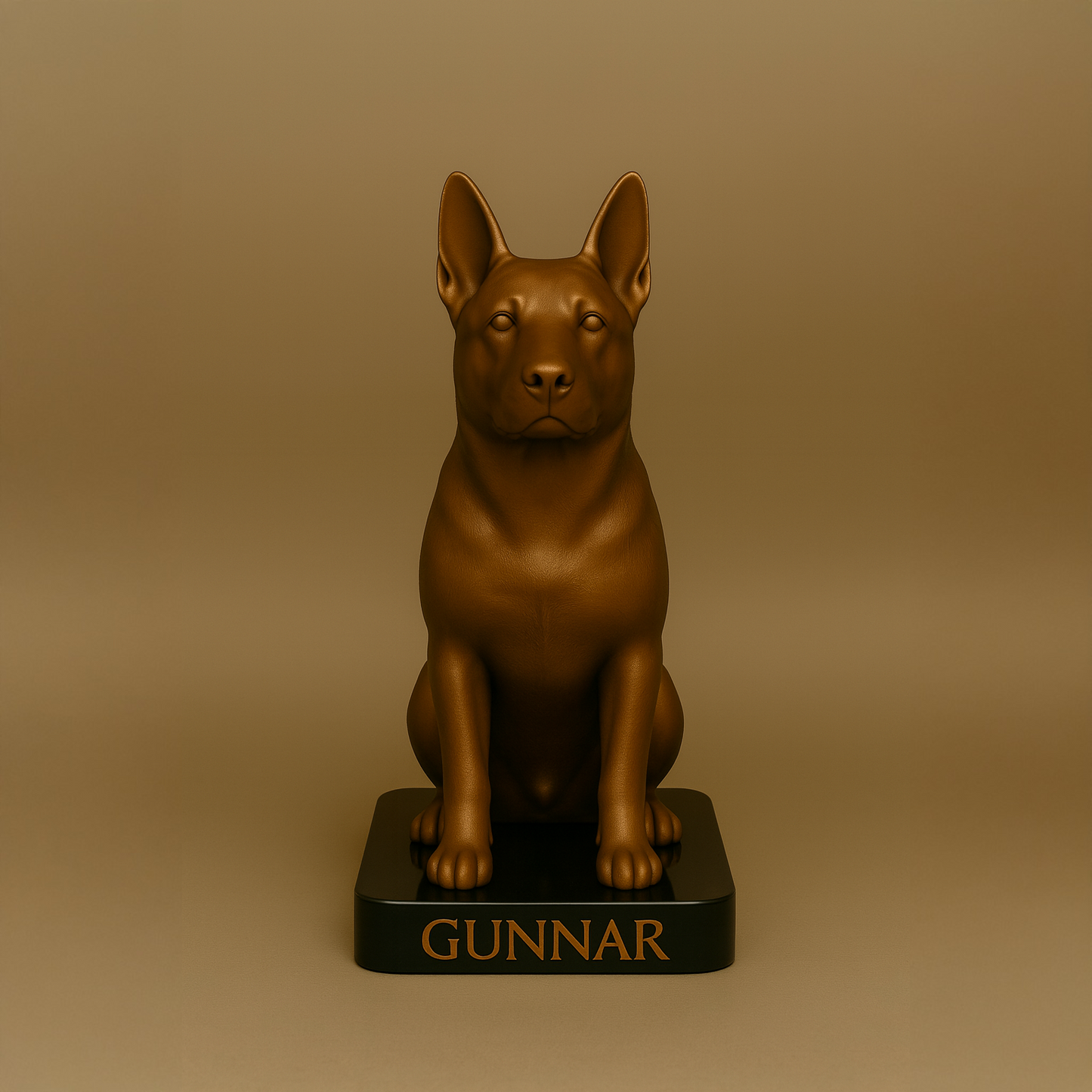 Custom 3D-Printed Dog Figurine – Bronze with Black Base